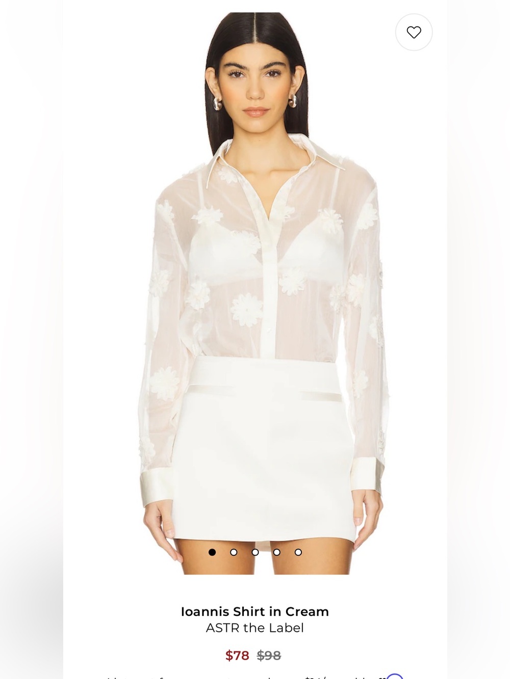 ASTR Cream Sheer Floral Embroidered Button-Up